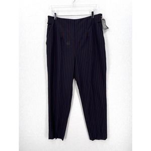 AKRIS High Rise Tapered Leg Pants Womens 14 Brown Navy Striped Wool Sheer NWT